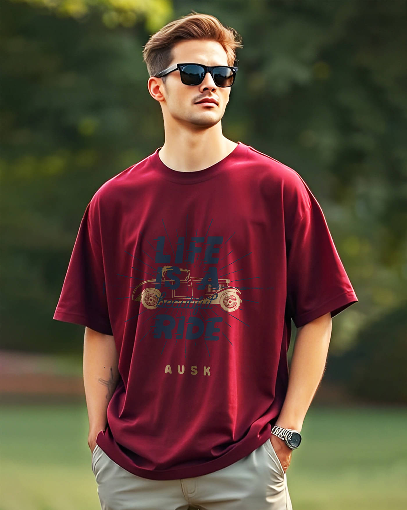 ENITOR Men Cotton Blend Oversized Fit Printed T-Shirt ( Maroon ) ENITOR Men Cotton Blend Oversized Fit Printed T-Shirt ( Maroon )