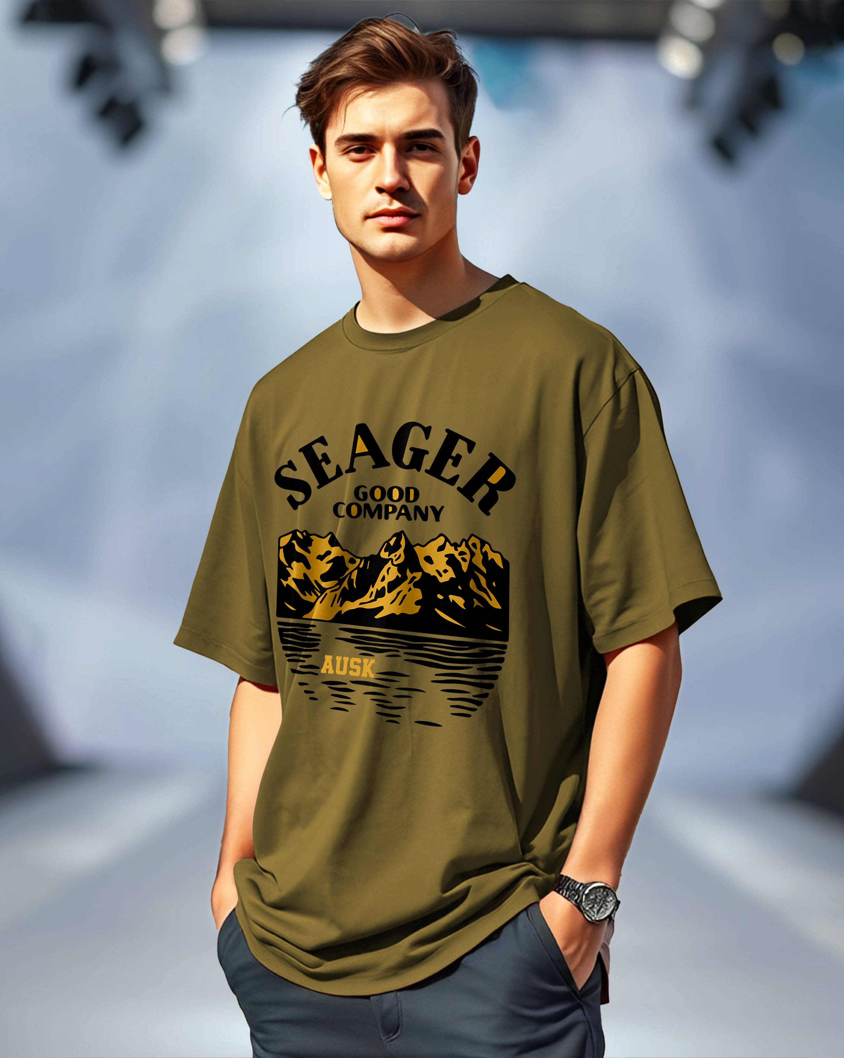 ENITOR Men Cotton Blend Oversized Fit Printed T-Shirt ( Green )     			ENITOR Men Cotton Blend Oversized Fit Printed T-Shirt ( Green )