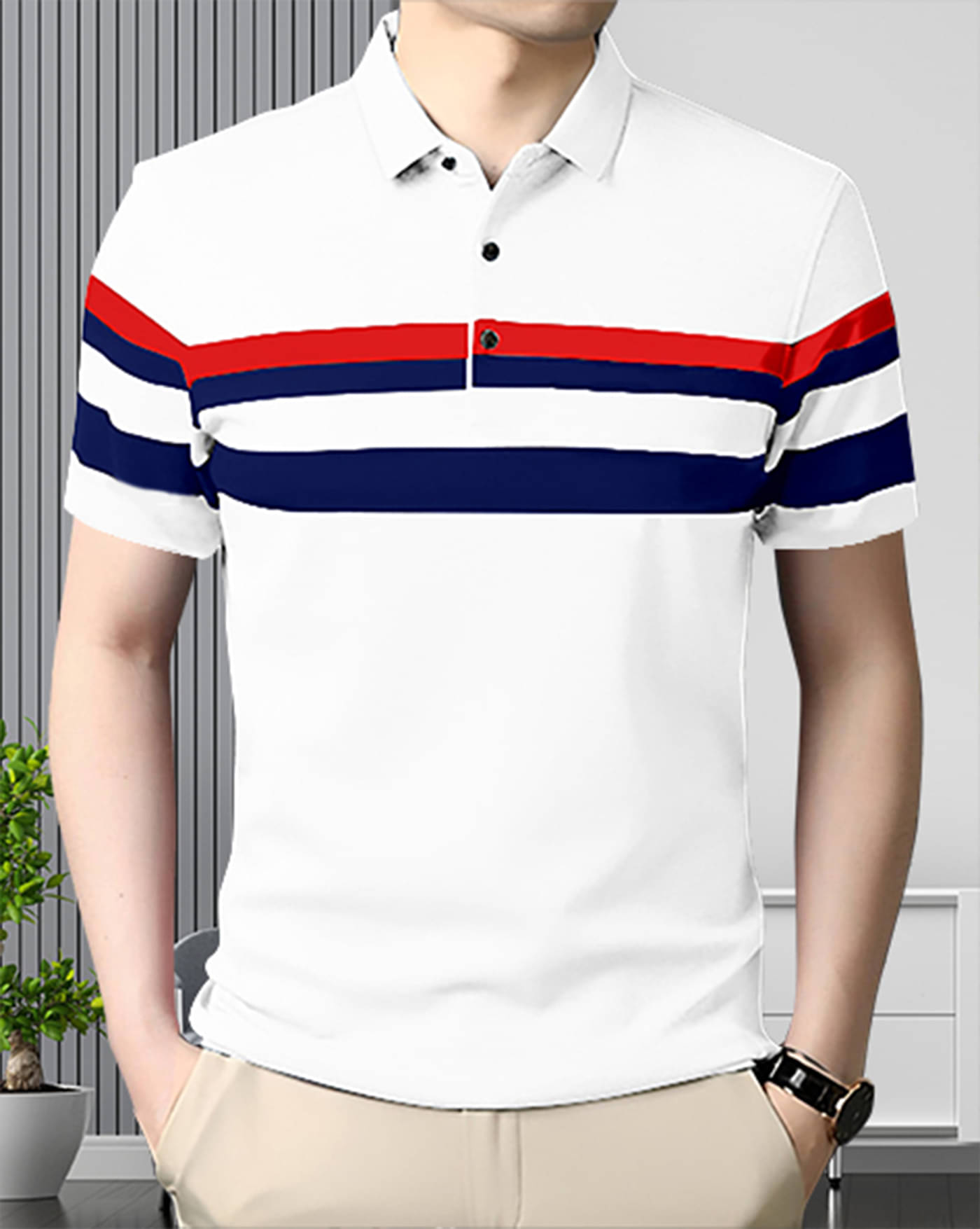     			ENITOR Men Cotton Blend Regular Fit Striped Polo T Shirt ( White )