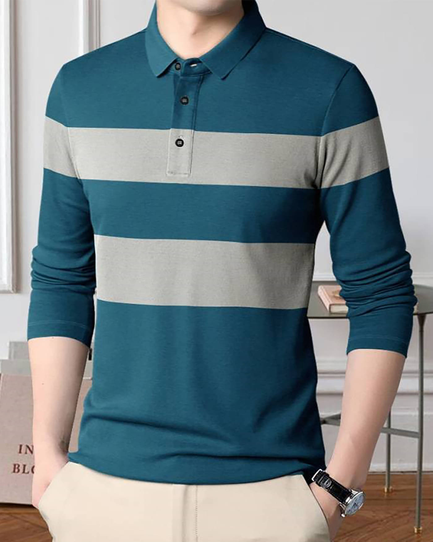 ENITOR Men Cotton Blend Regular Fit Colorblock Polo T Shirt ( Turquoise ) ENITOR Men Cotton Blend Regular Fit Colorblock Polo T Shirt ( Turquoise )