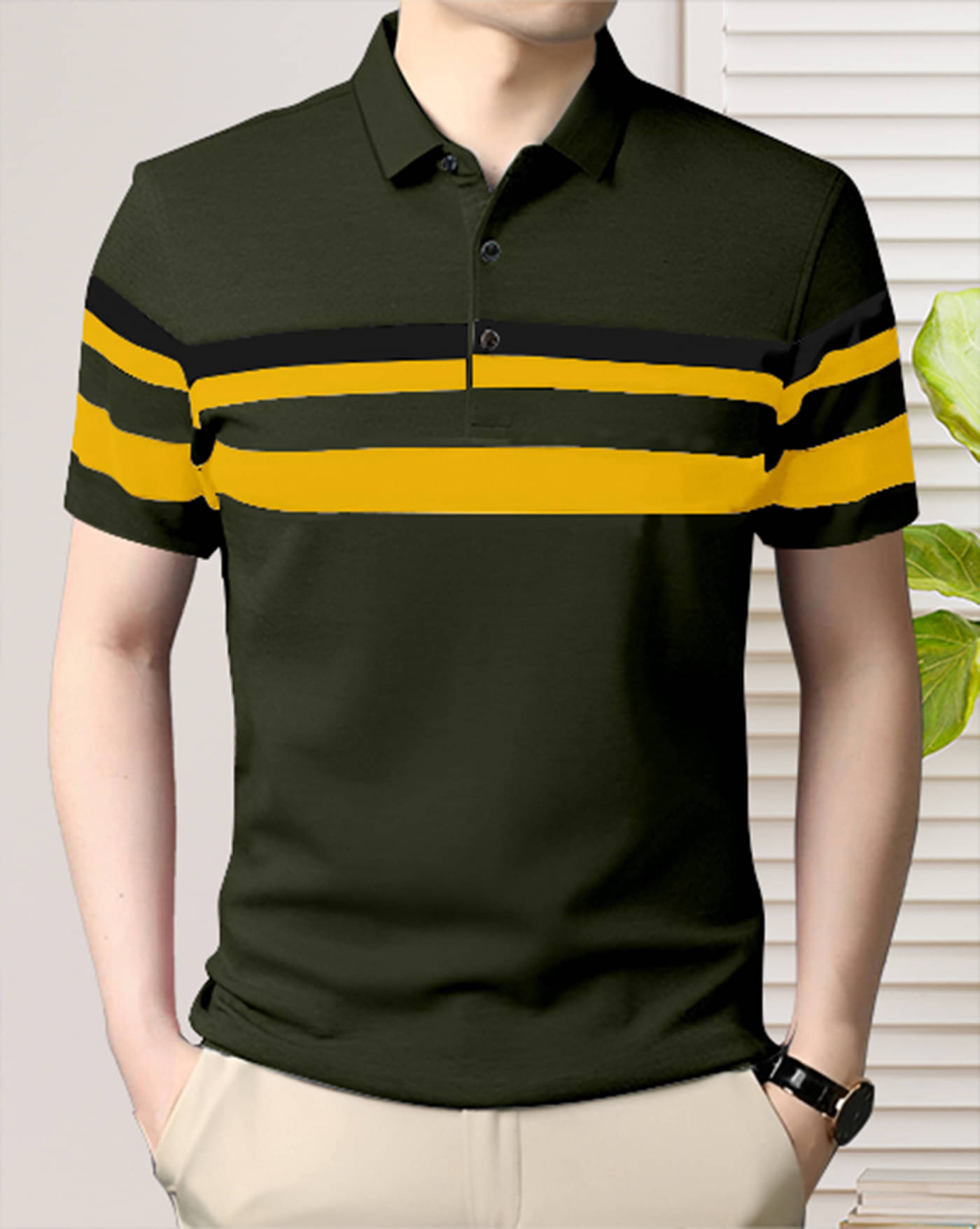     			ENITOR Men Cotton Blend Regular Fit Striped Polo T Shirt ( Dark Green )