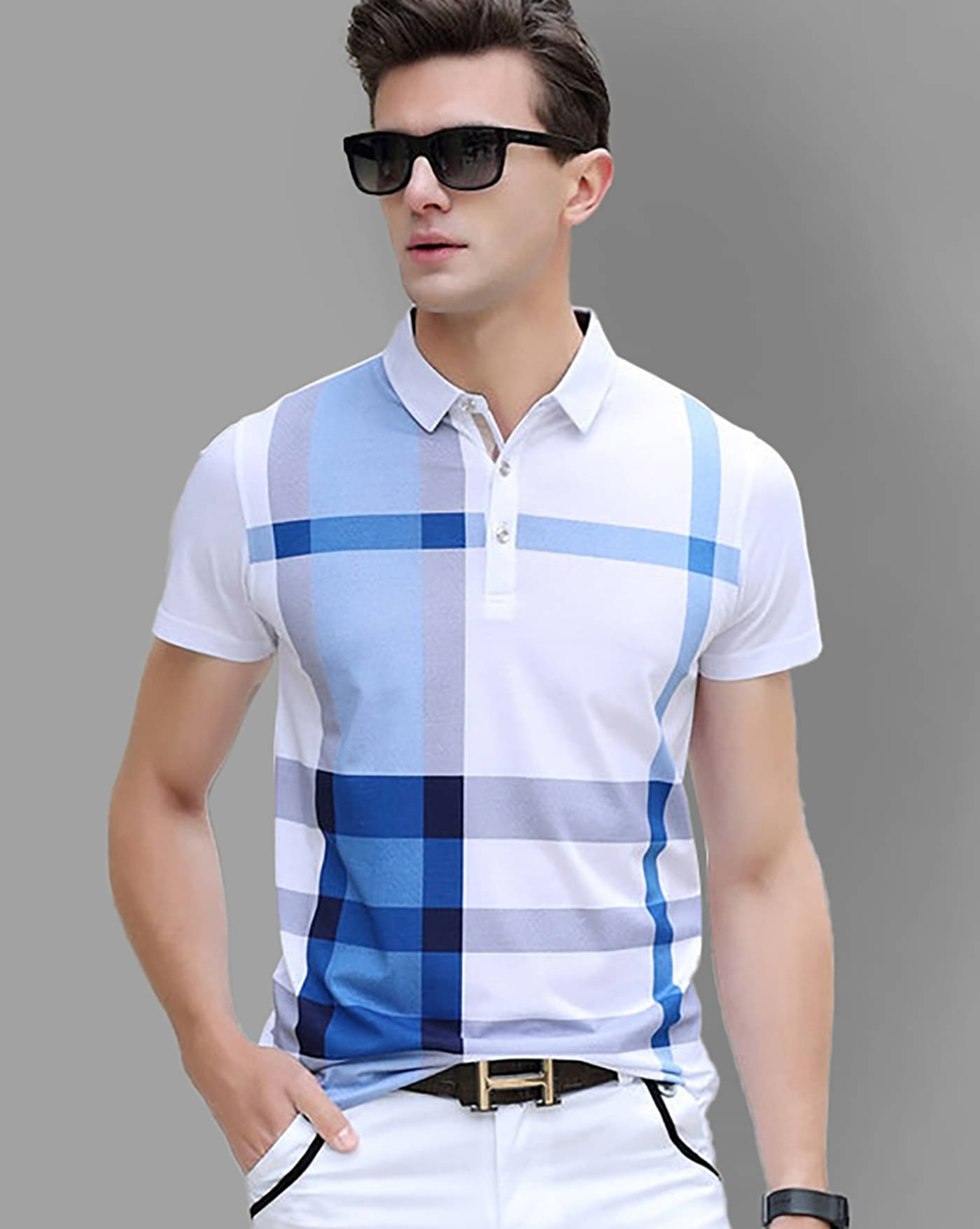     			ENITOR Men Cotton Blend Regular Fit Printed Polo T Shirt ( Blue )