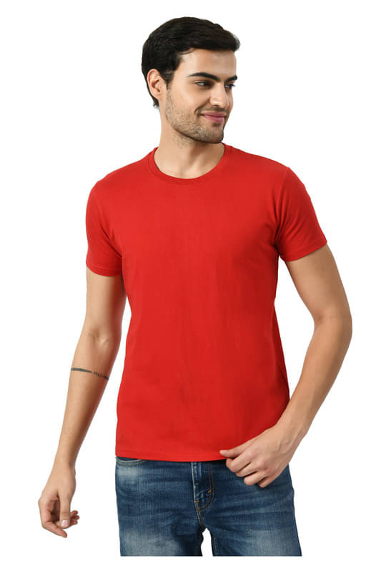 IndiWeaves Men Cotton Regular Fit Solid T-Shirt ( Red ) IndiWeaves Men Cotton Regular Fit Solid T-Shirt ( Red )