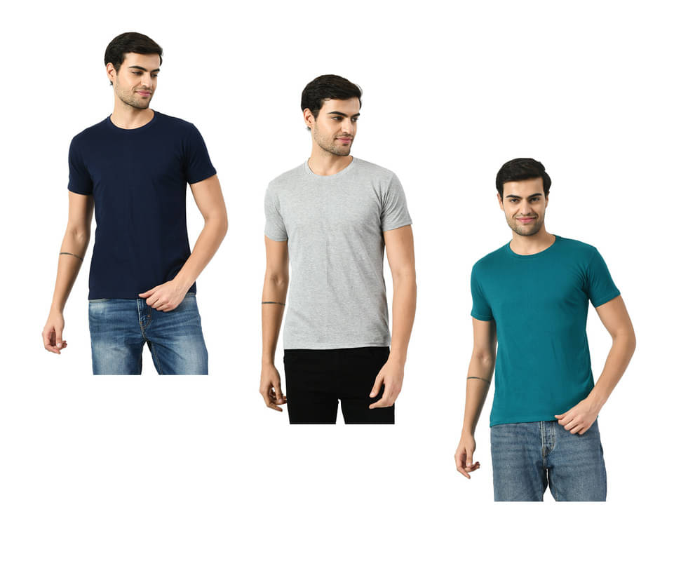 IndiWeaves Men Cotton Regular Fit Solid T-Shirt ( Multicolor ) IndiWeaves Men Cotton Regular Fit Solid T-Shirt ( Multicolor )