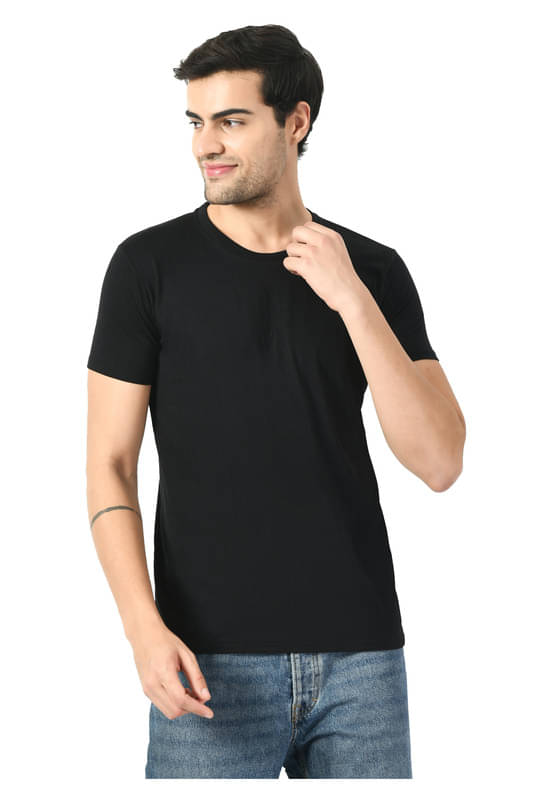 IndiWeaves Men Cotton Regular Fit Solid T-Shirt ( Black ) IndiWeaves Men Cotton Regular Fit Solid T-Shirt ( Black )