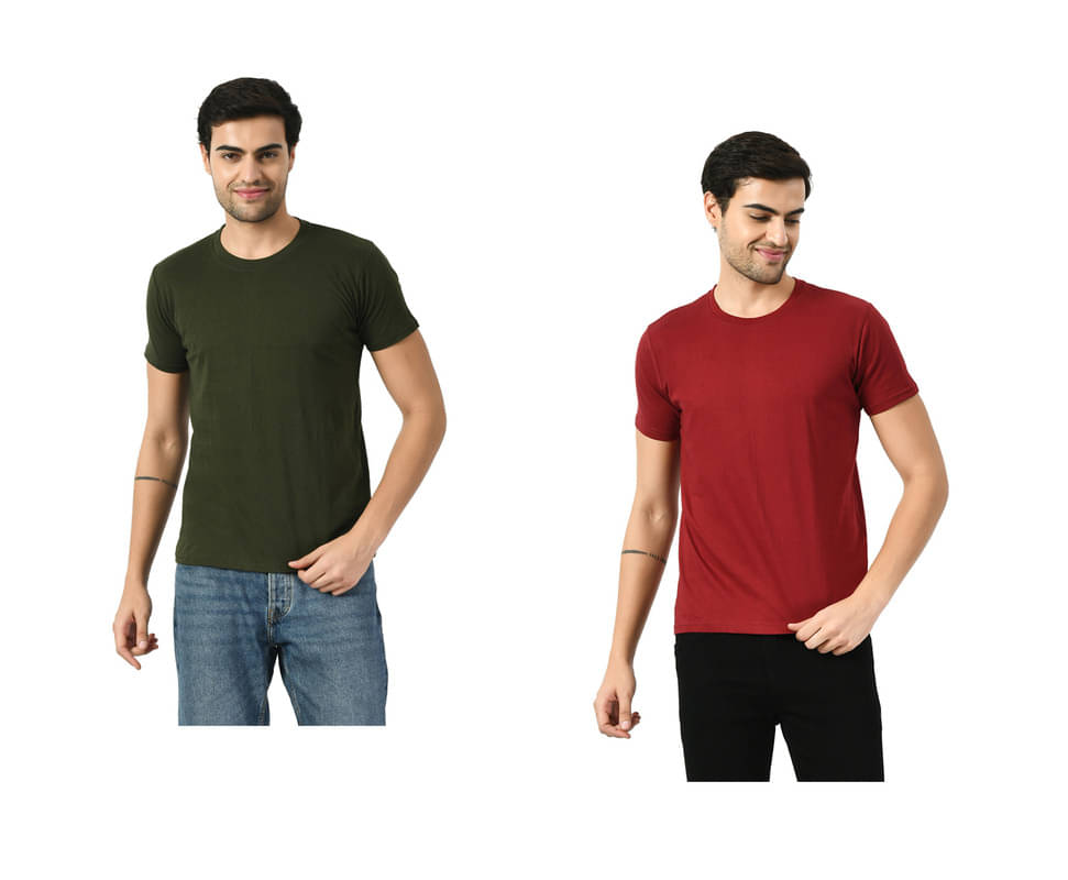 IndiWeaves Men Cotton Regular Fit Solid T-Shirt ( Multicolor ) IndiWeaves Men Cotton Regular Fit Solid T-Shirt ( Multicolor )