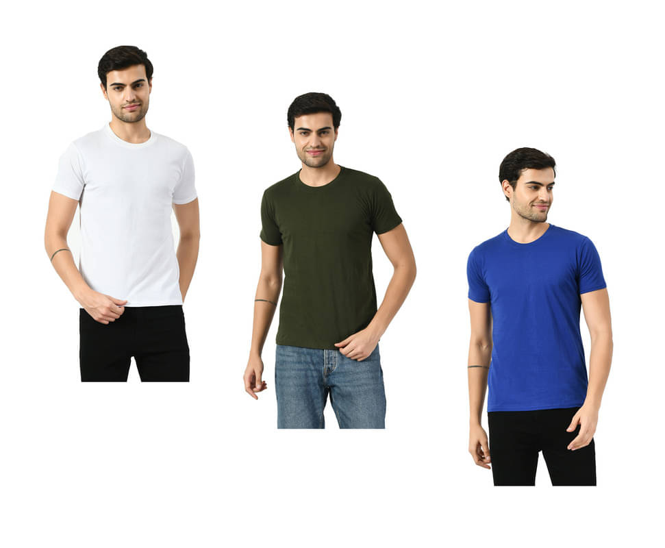 IndiWeaves Men Cotton Regular Fit Solid T-Shirt ( Multicolor )     			IndiWeaves Men Cotton Regular Fit Solid T-Shirt ( Multicolor )