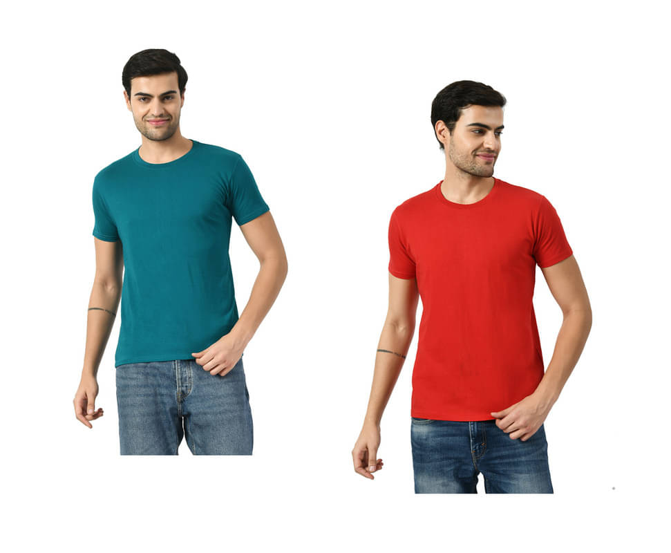     			IndiWeaves Men Cotton Regular Fit Solid T-Shirt ( Multicolor )