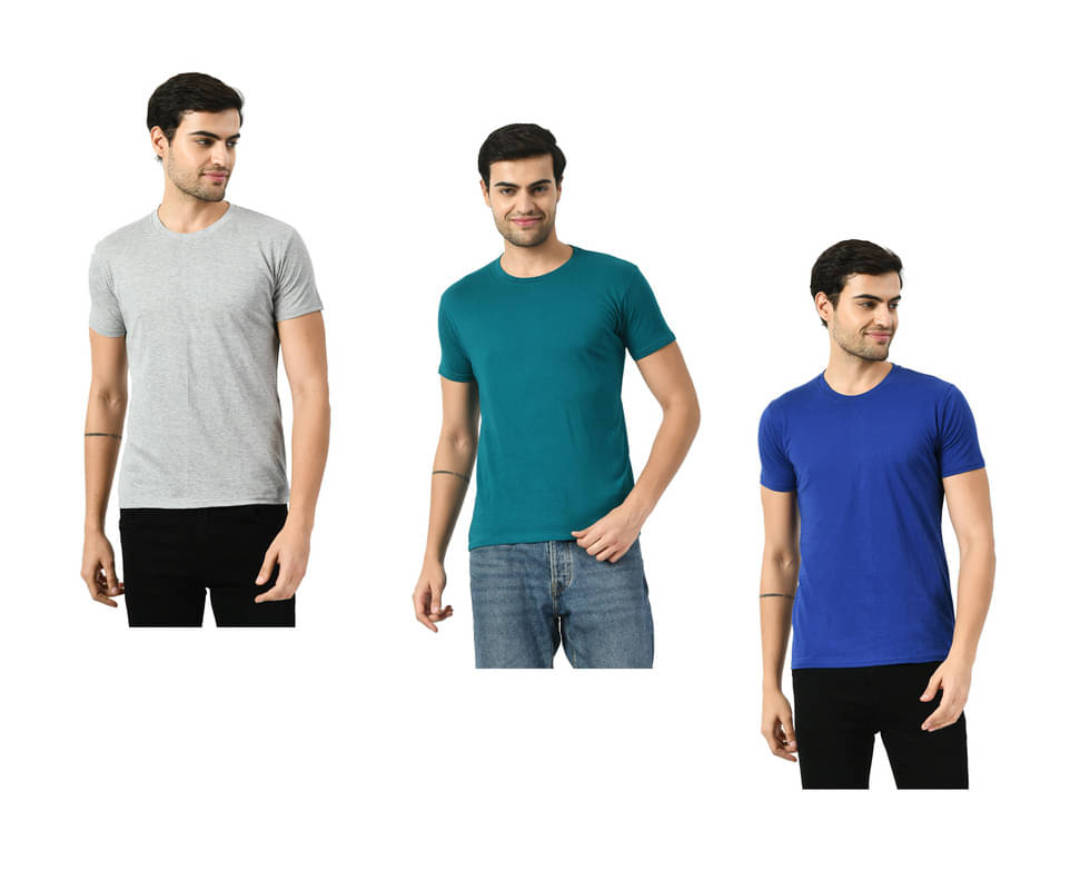     			IndiWeaves Men Cotton Regular Fit Solid T-Shirt ( Multicolor )