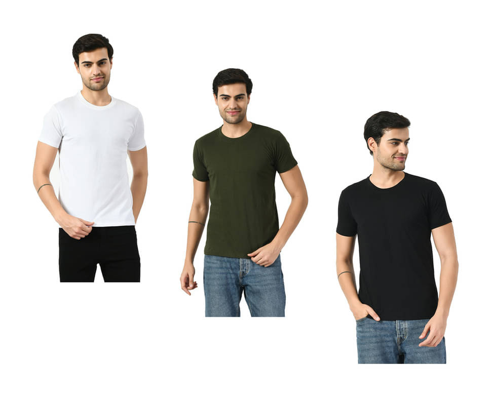     			IndiWeaves Men Cotton Regular Fit Solid T-Shirt ( Multicolor )