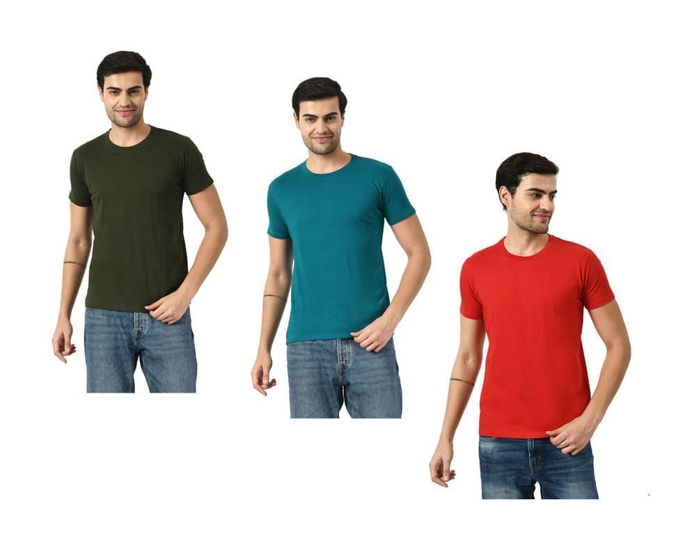 IndiWeaves Men Cotton Regular Fit Solid T-Shirt ( Multicolor ) IndiWeaves Men Cotton Regular Fit Solid T-Shirt ( Multicolor )