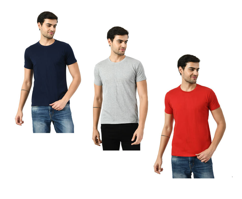     			IndiWeaves Men Cotton Regular Fit Solid T-Shirt ( Multicolor )