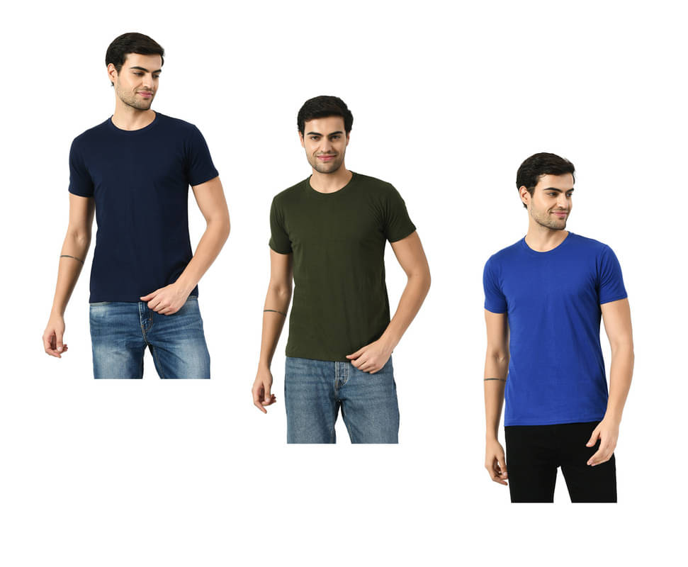     			IndiWeaves Men Cotton Regular Fit Solid T-Shirt ( Multicolor )
