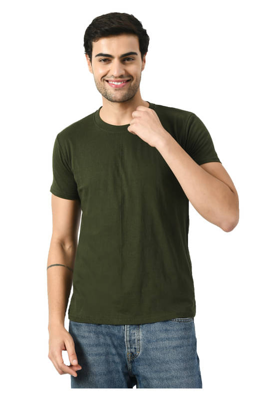 IndiWeaves Men Cotton Regular Fit Solid T-Shirt ( Olive Green )     			IndiWeaves Men Cotton Regular Fit Solid T-Shirt ( Olive Green )