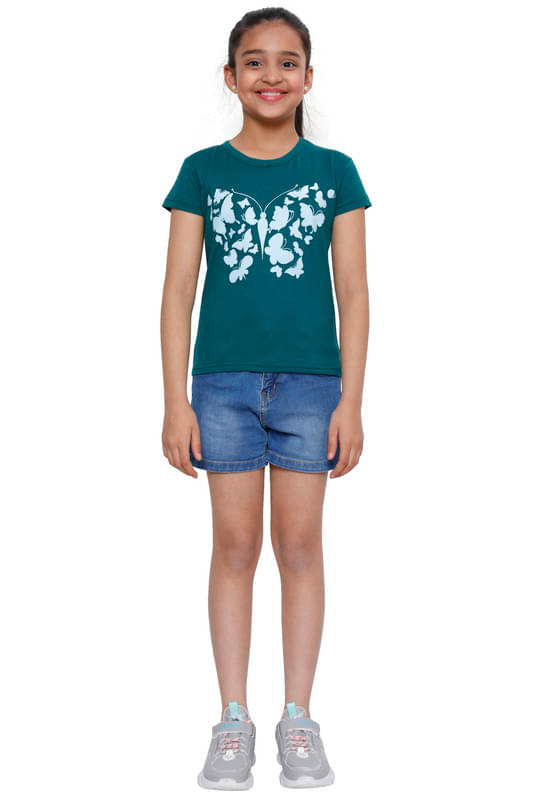     			IndiWeaves Pack of 1 Girls Cotton T-Shirt ( Sea Green )