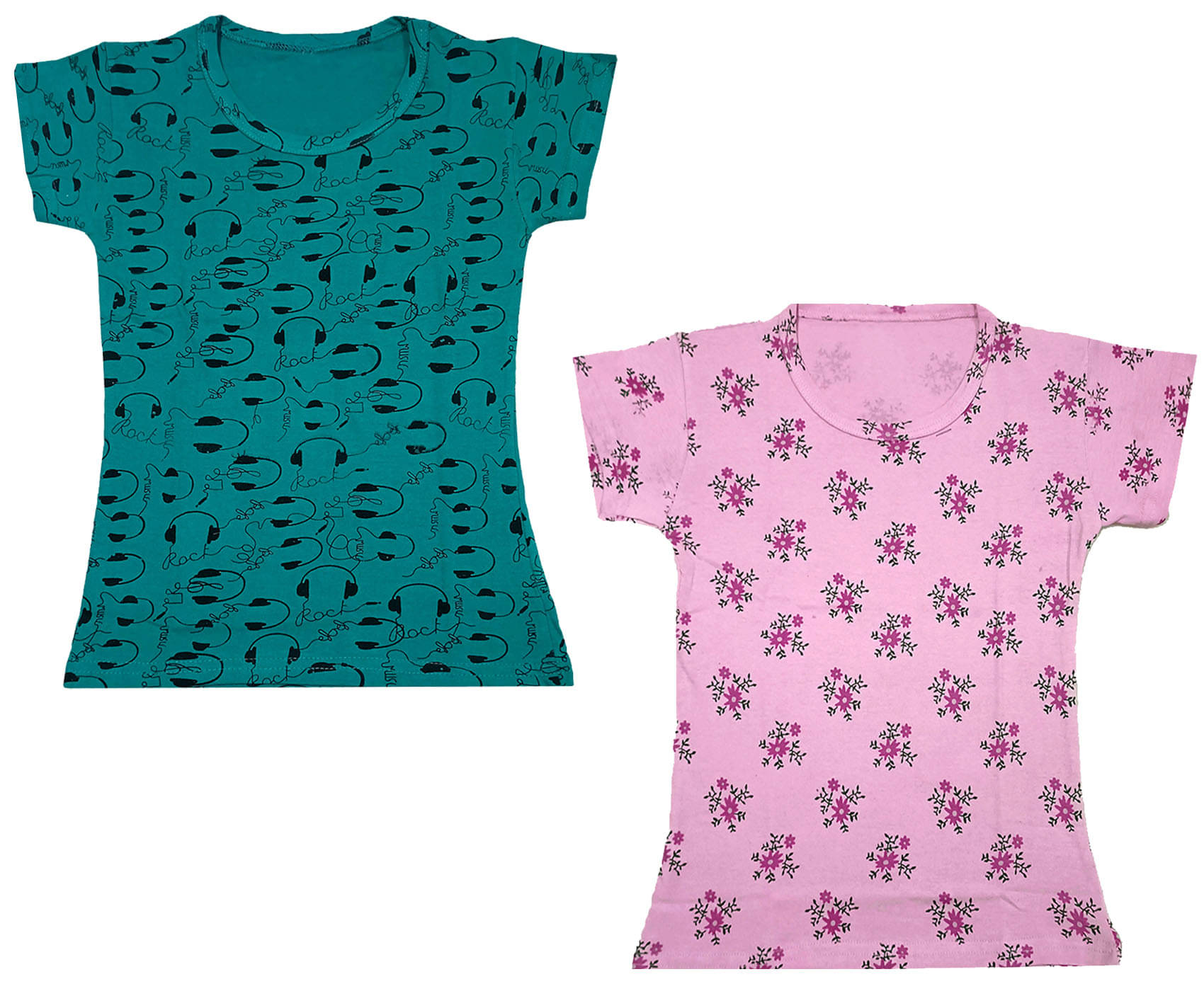     			IndiWeaves Pack of 2 Girls Cotton T-Shirt ( Multicolor )
