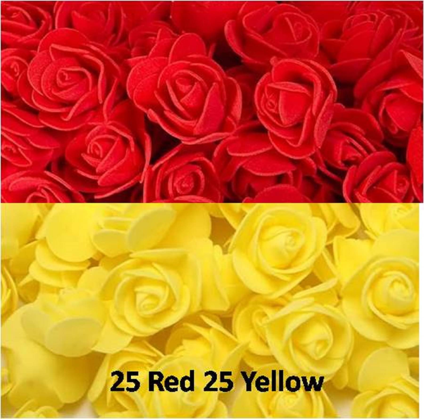     			50 Pcs Artificial Foam Rose Flowers Water Floating,Festival and Events, Christmas,Valentine, Home, Table, Bedroom, Pooja Room, Wedding Decoration Items and DIY Craft (25 Red 25 Yellow)