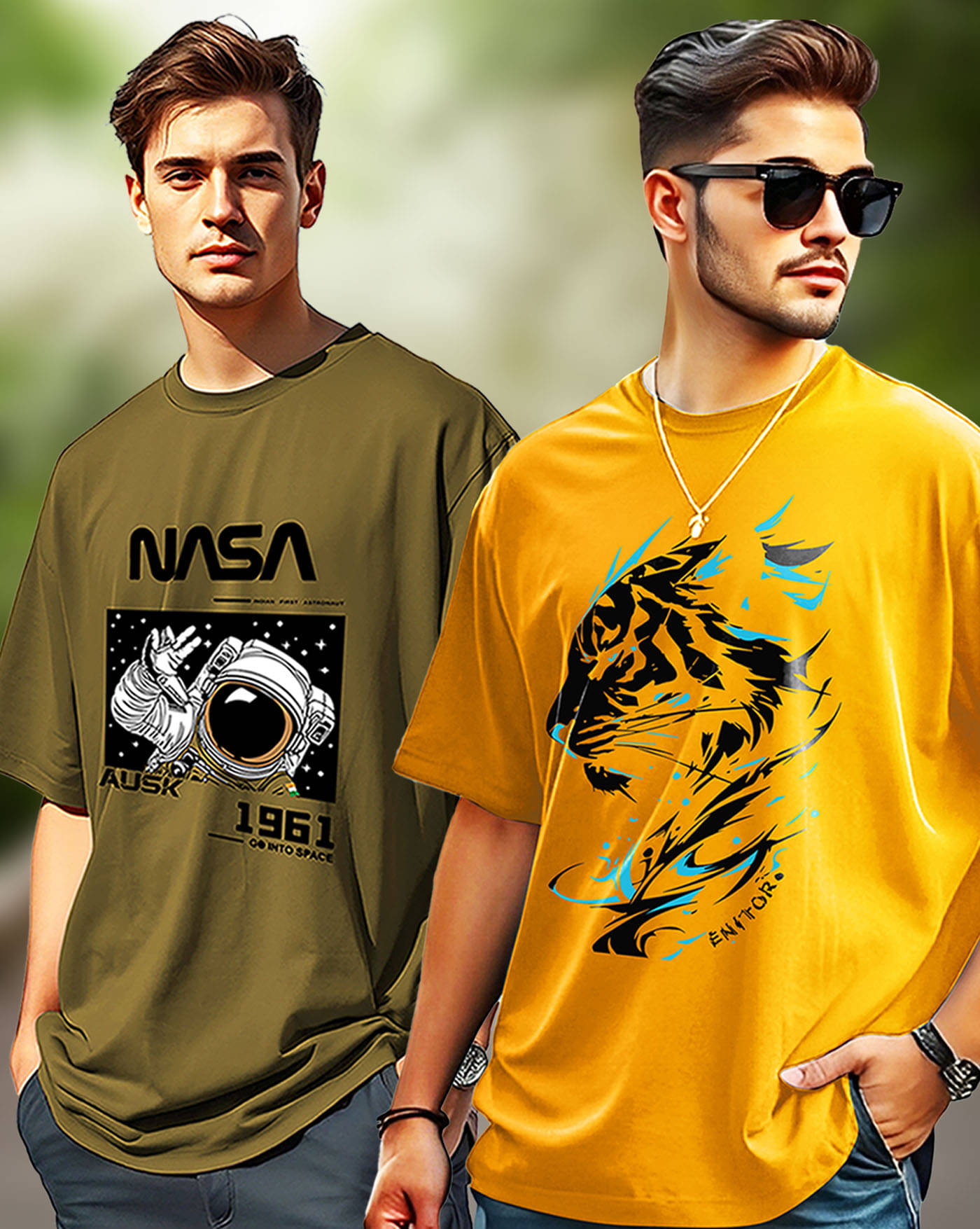     			AOOSH Men Cotton Blend Oversized Fit Printed T-Shirt ( Mustard )