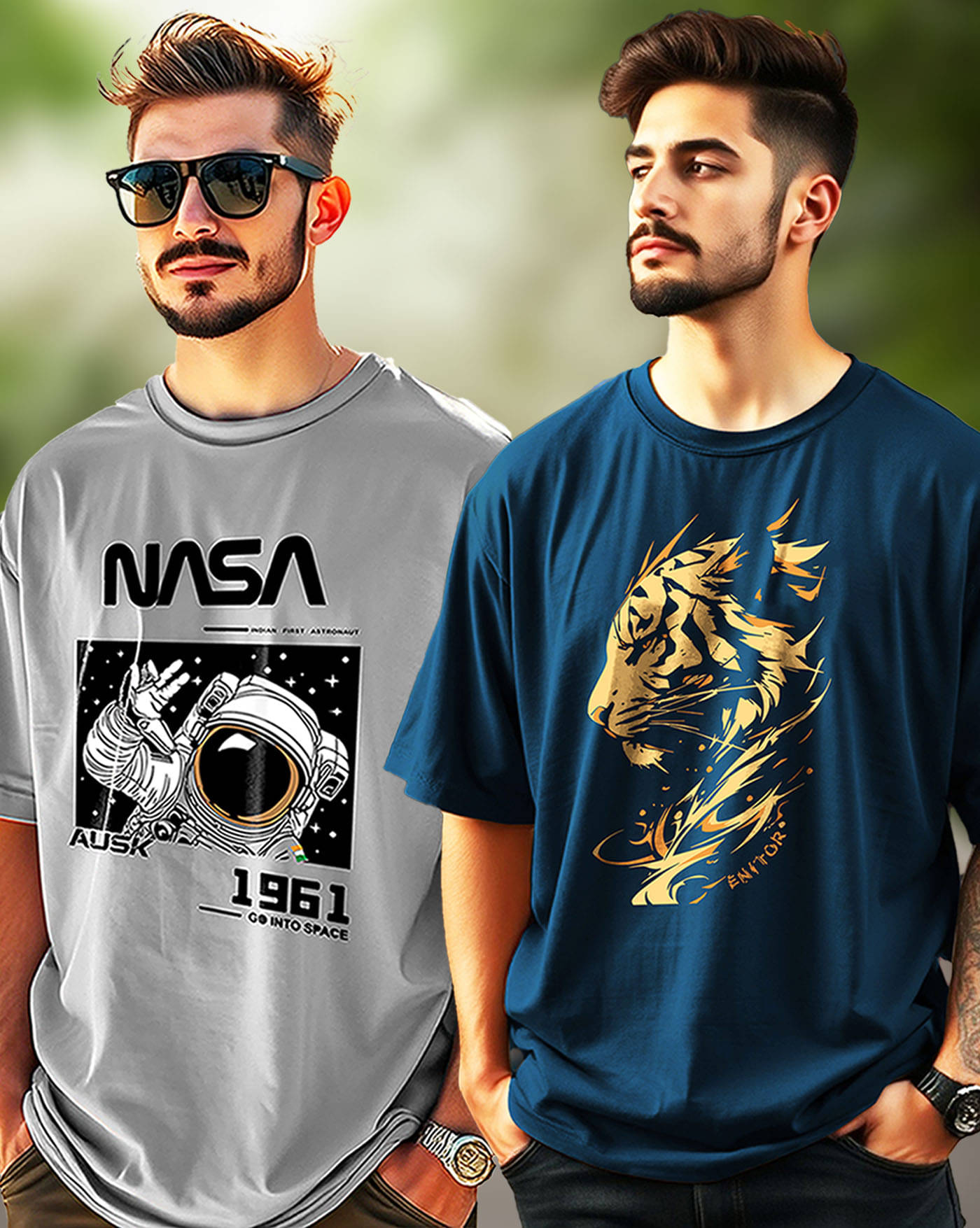     			AOOSH Men Cotton Blend Oversized Fit Printed T-Shirt ( Teal )