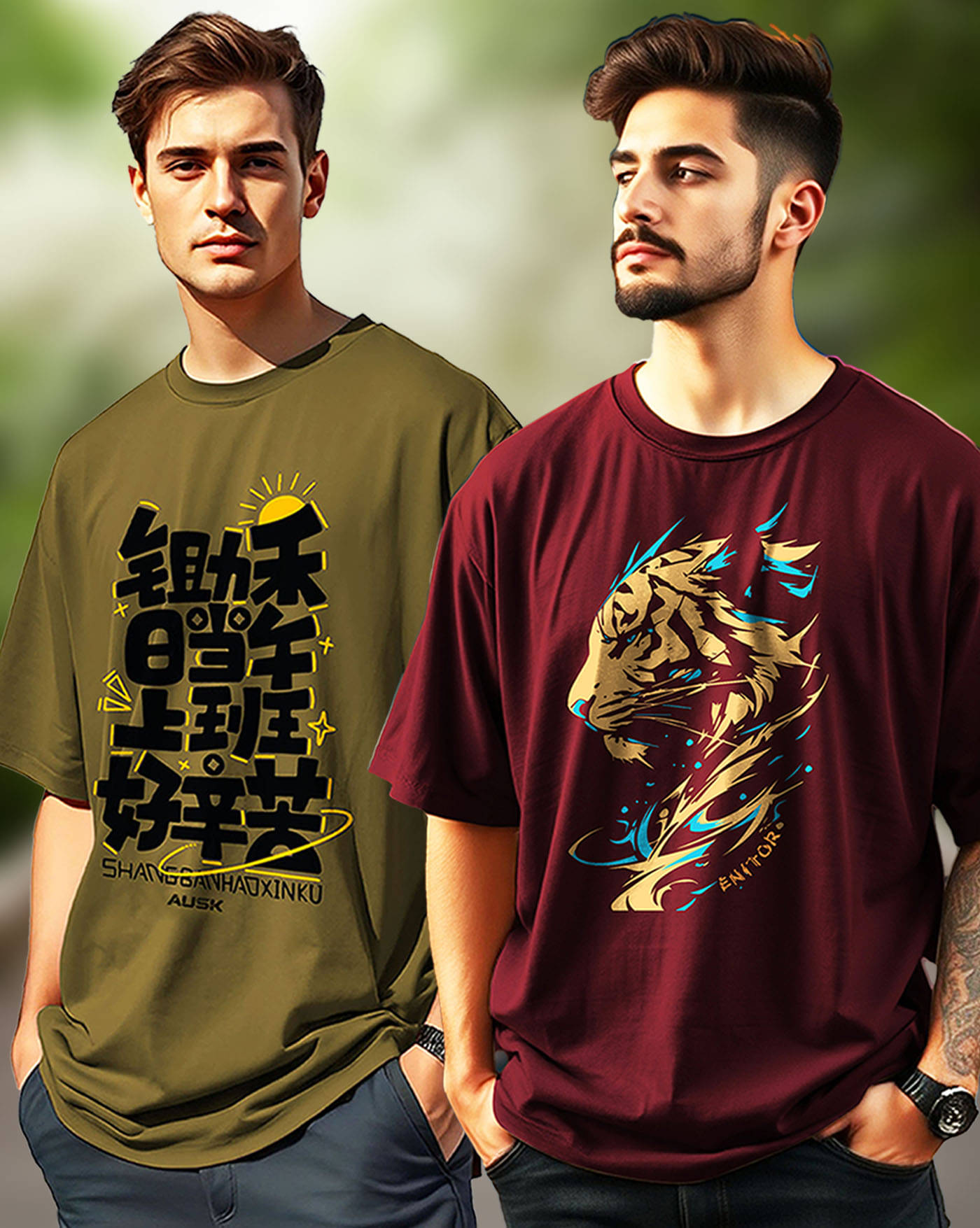    			AOOSH Men Cotton Blend Oversized Fit Printed T-Shirt ( Maroon )