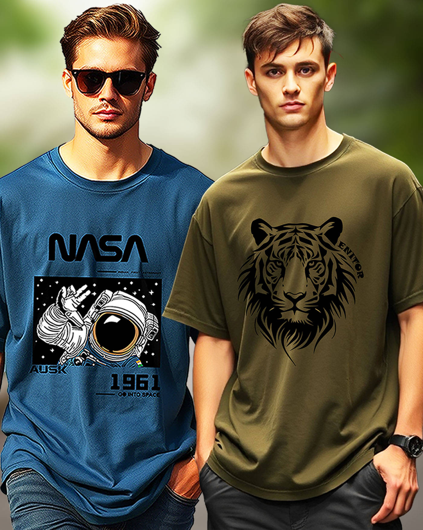    			AOOSH Men Cotton Blend Oversized Fit Printed T-Shirt ( Green )