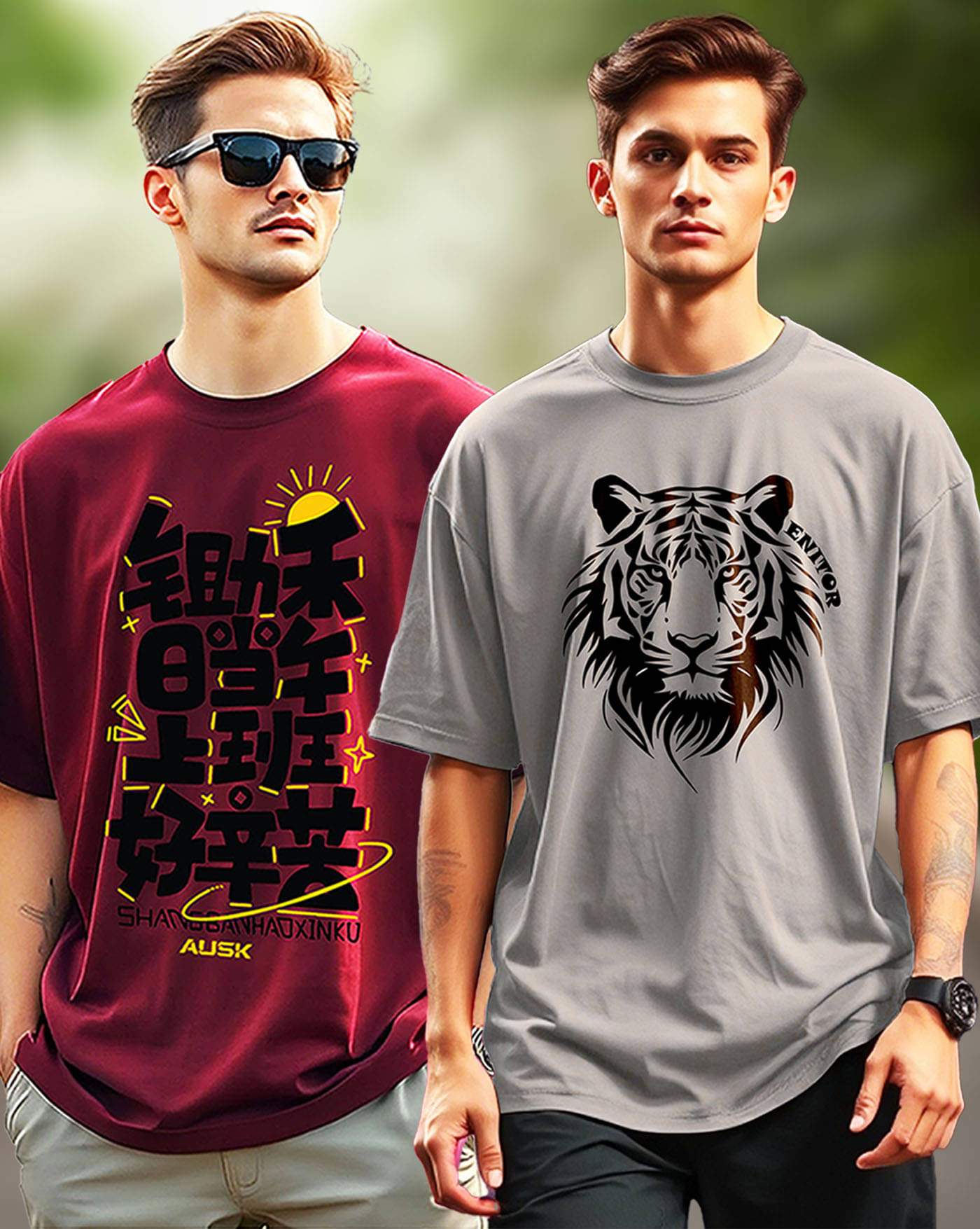     			AOOSH Men Cotton Blend Oversized Fit Printed T-Shirt ( Grey )