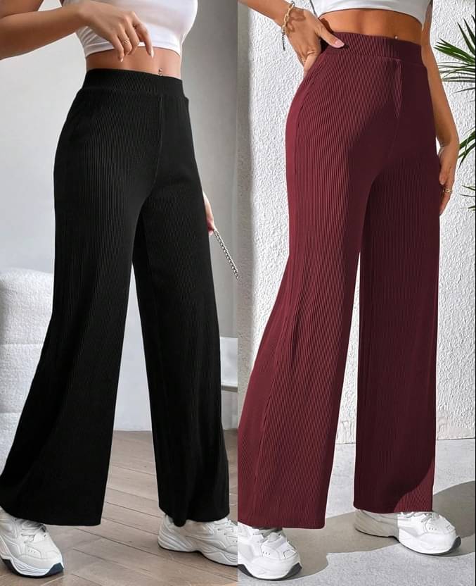     			CITYTALK Pack of 2 Lycra Regular Women's Casual Pants ( Black,Maroon )