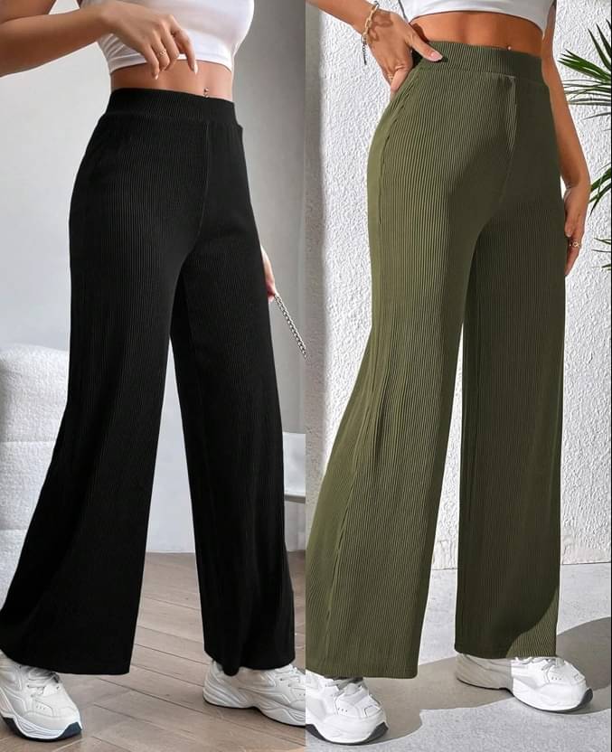     			CITYTALK Pack of 2 Lycra Regular Women's Casual Pants ( Black,Olive )