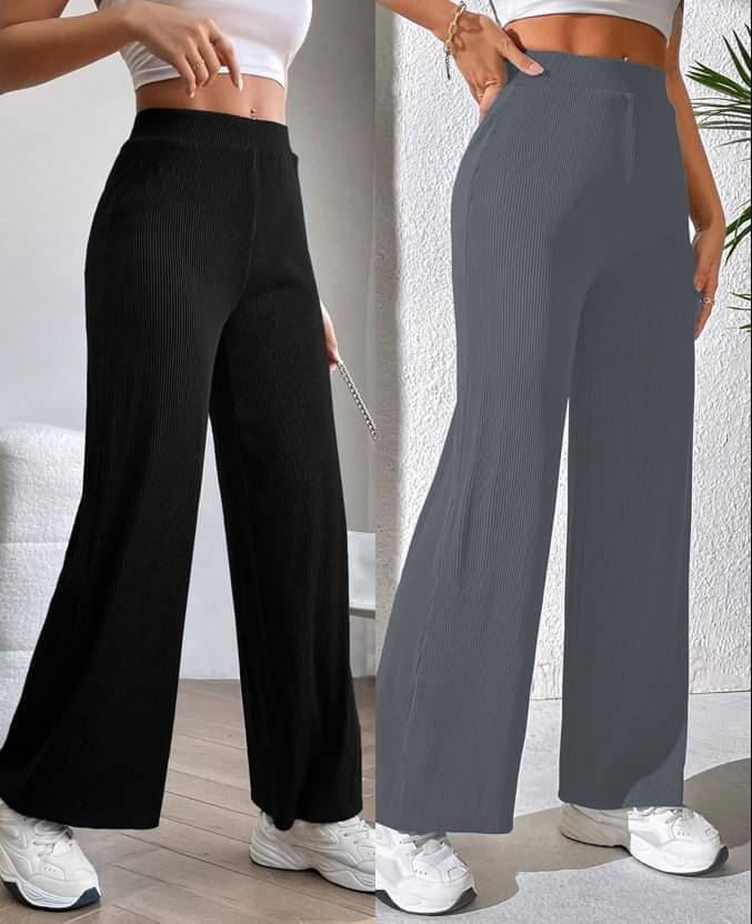     			CITYTALK Pack of 2 Lycra Regular Women's Casual Pants ( Black,Dark Grey )