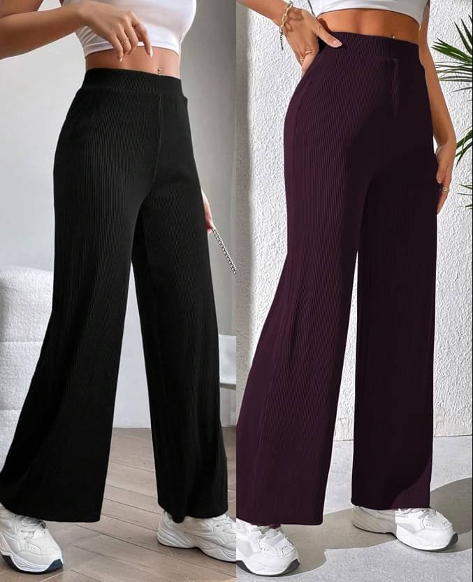     			CITYTALK Pack of 2 Lycra Regular Women's Casual Pants ( Black,Wine )
