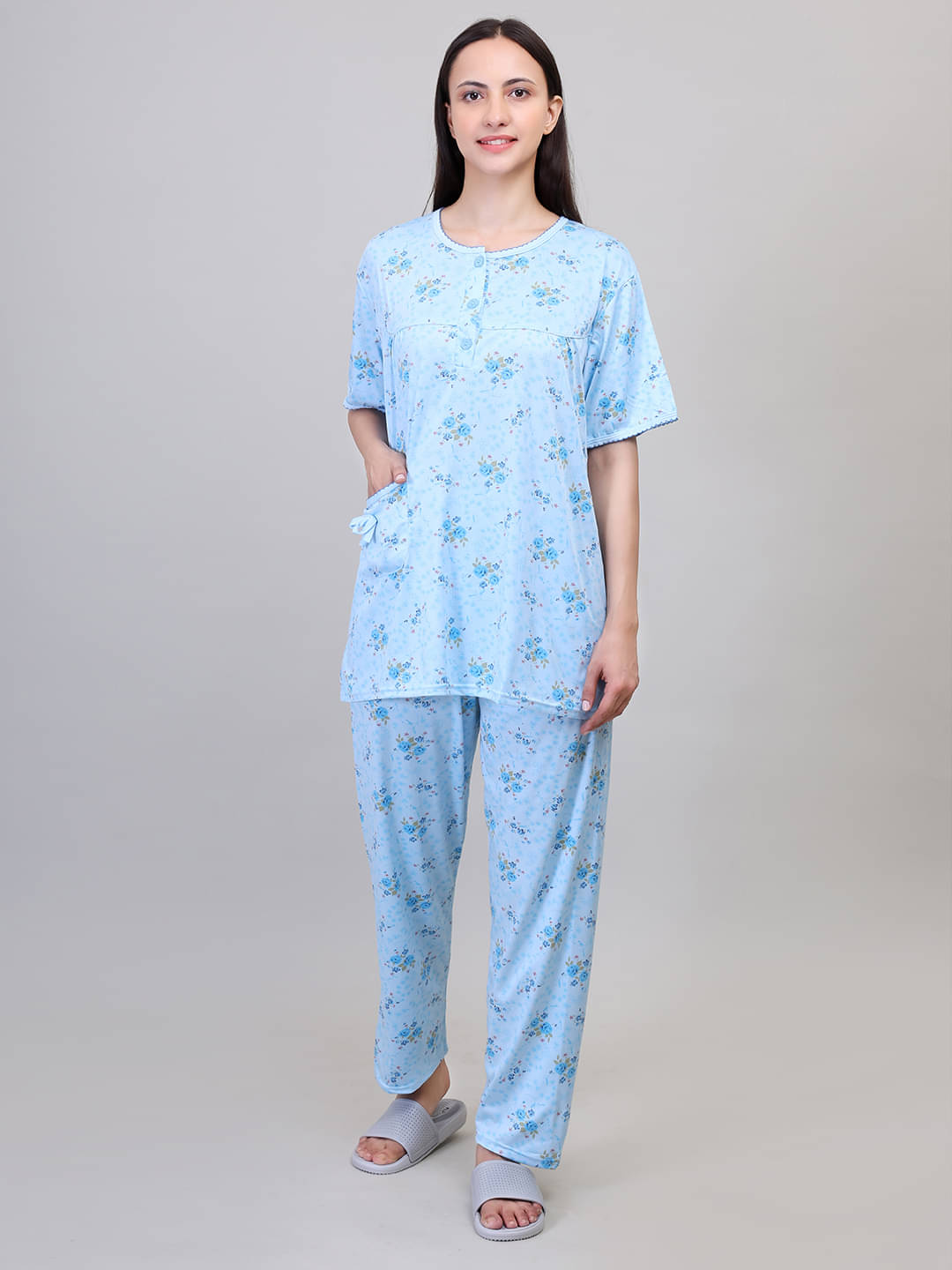     			Camey Blue Viscose Women's Nightwear Nightsuit Sets ( Pack of 1 )