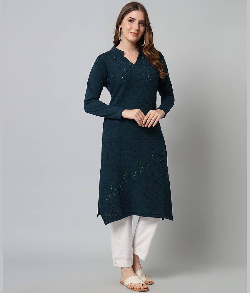 Canblar Women's Woollen Self Design Straight Kurti - ( Dark Green ) - Kurtis, Tunics | Buy online on ZillyBuy