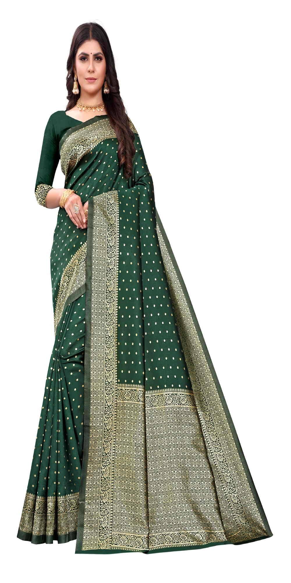 DHAYNA AND REEWA FASHION Jacquard Woven Saree With Unstitched Blouse Piece ( Green ) DHAYNA AND REEWA FASHION Jacquard Woven Saree With Unstitched Blouse Piece ( Green )