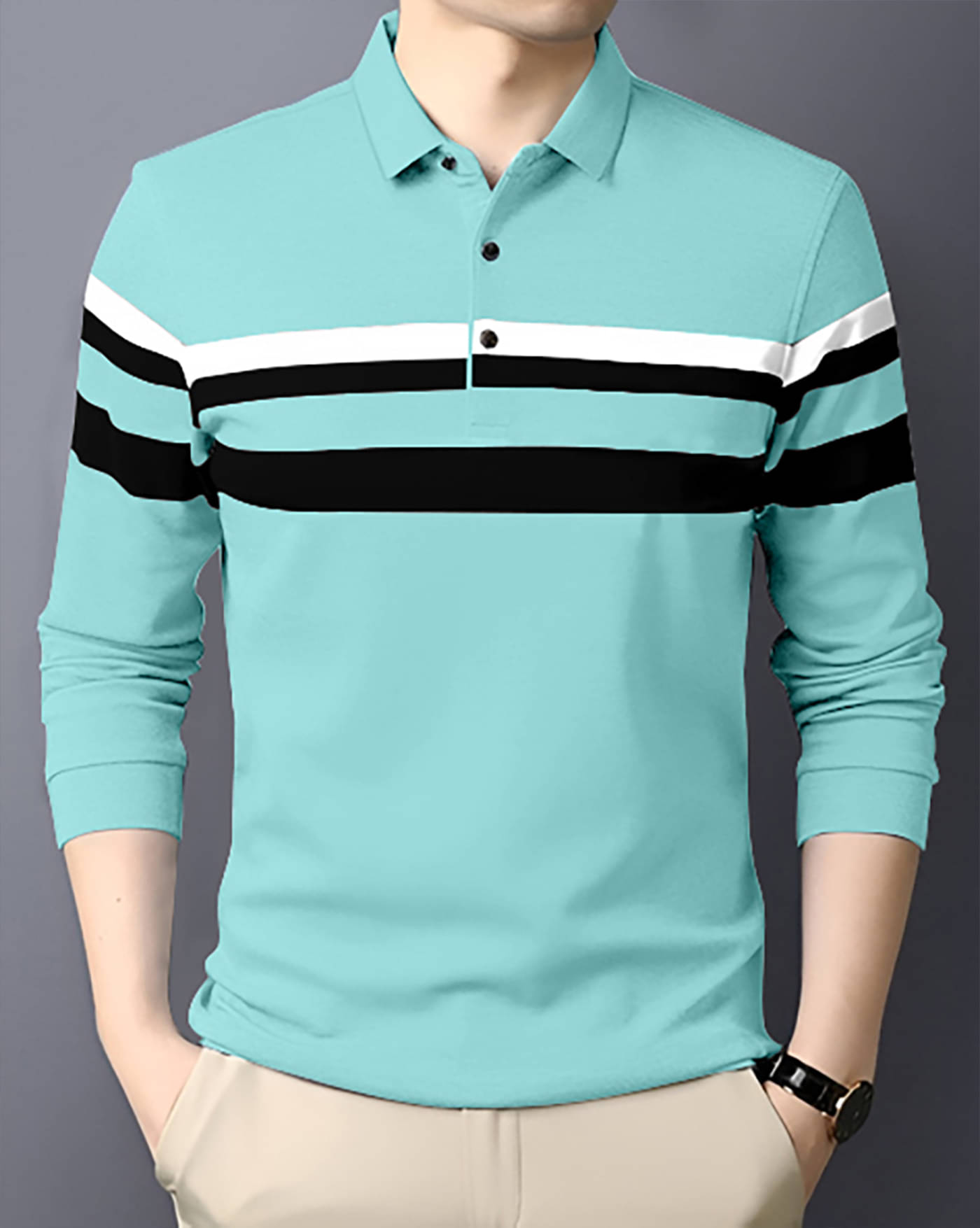 ENITOR Men Cotton Blend Regular Fit Striped Polo T Shirt ( Sky Blue ) ENITOR Men Cotton Blend Regular Fit Striped Polo T Shirt ( Sky Blue )