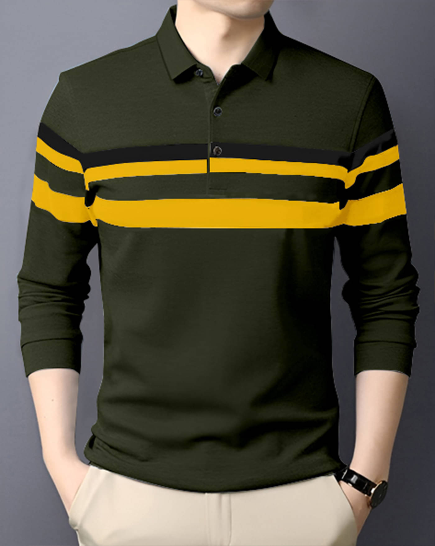     			ENITOR Men Cotton Blend Regular Fit Striped Polo T Shirt ( Dark Green )