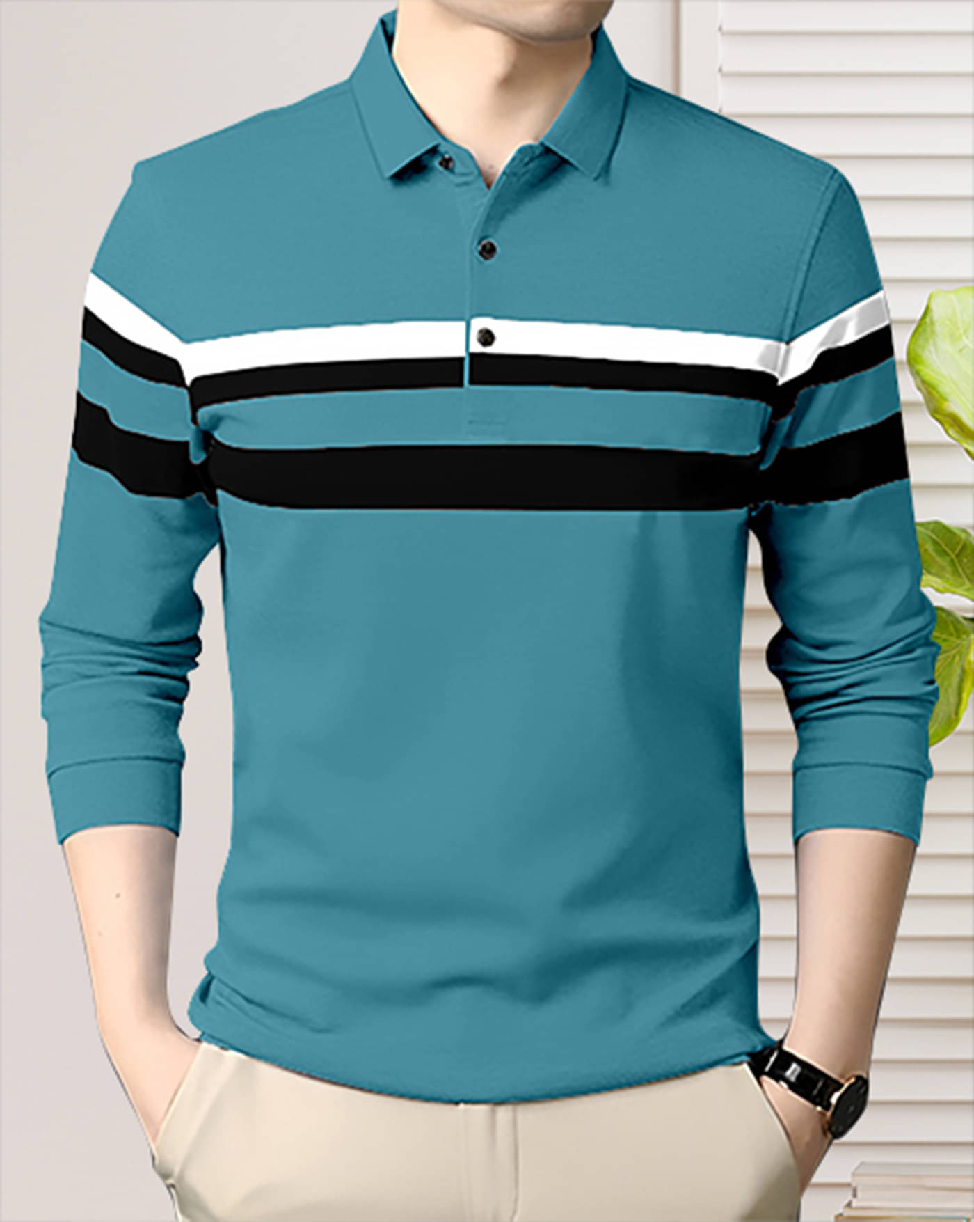 ENITOR Men Cotton Blend Regular Fit Striped Polo T Shirt ( Teal Blue ) ENITOR Men Cotton Blend Regular Fit Striped Polo T Shirt ( Teal Blue )