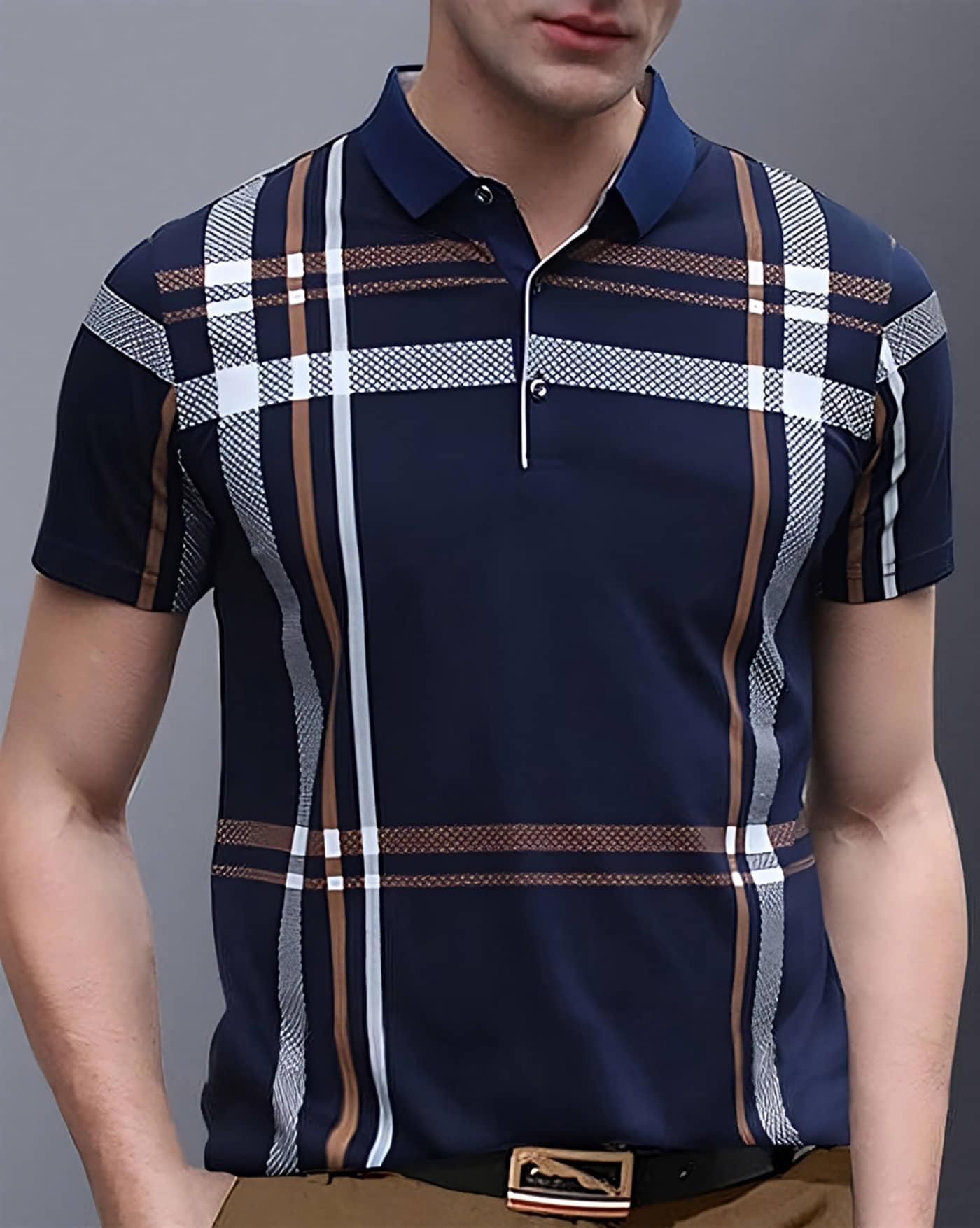ENITOR Men Cotton Blend Regular Fit Printed Polo T Shirt ( Navy Blue )