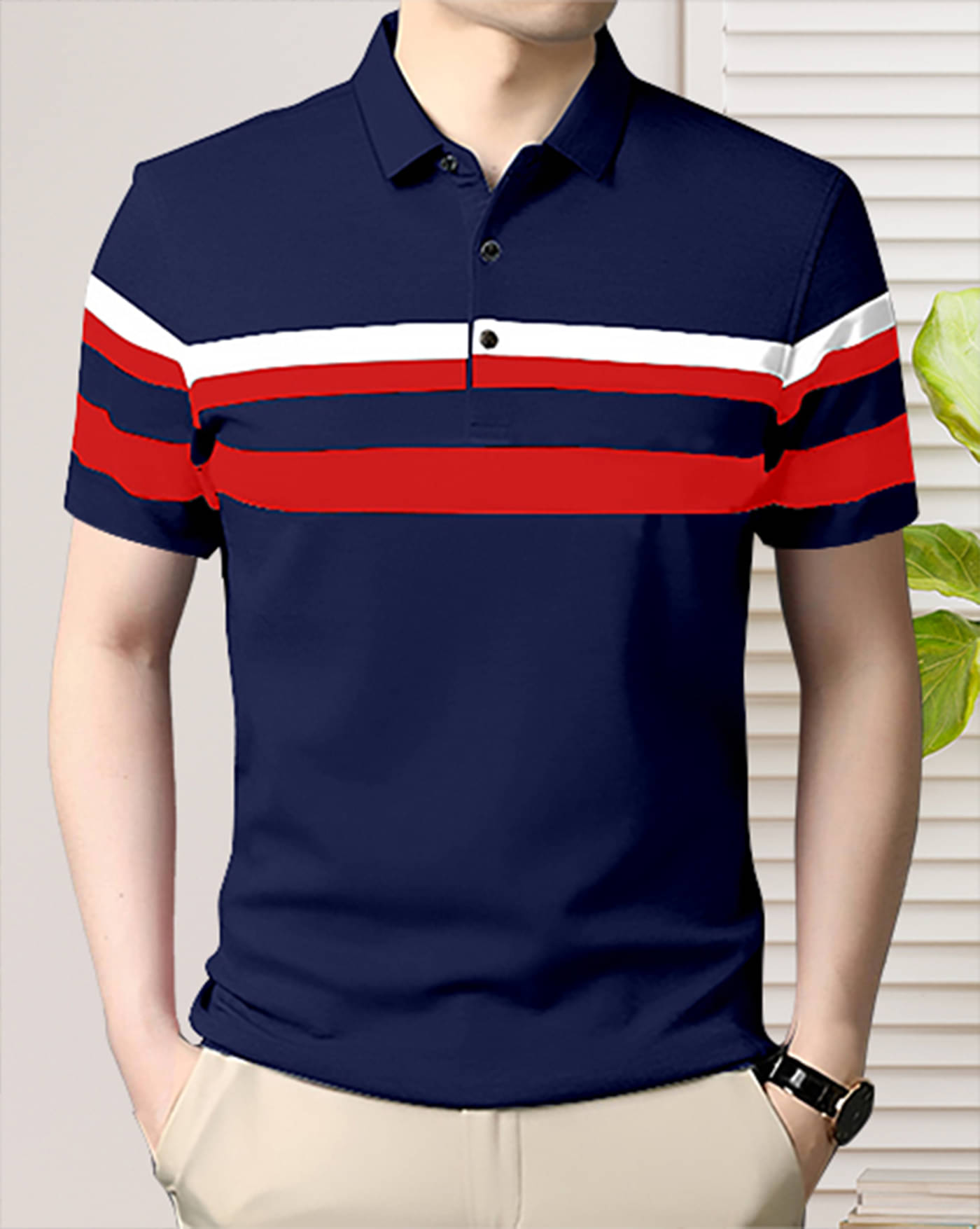 ENITOR Men Cotton Blend Regular Fit Striped Polo T Shirt ( Navy Blue ) ENITOR Men Cotton Blend Regular Fit Striped Polo T Shirt ( Navy Blue )