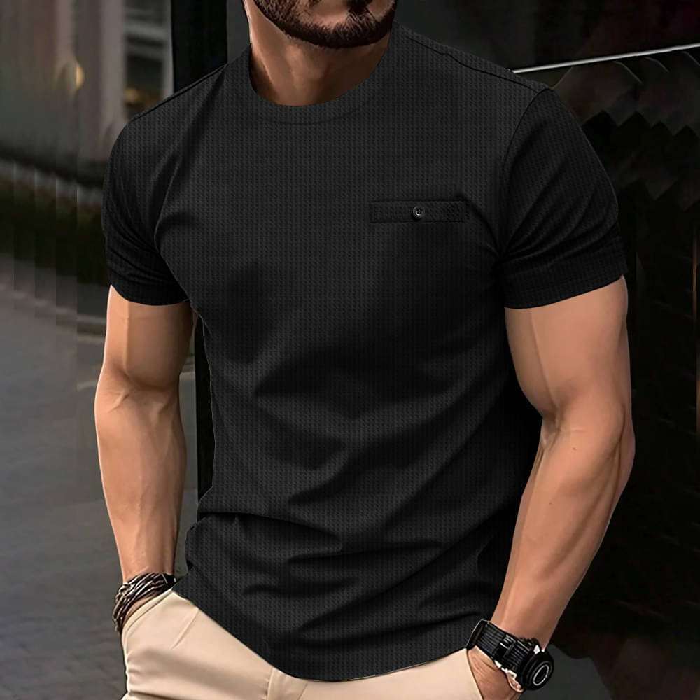     			Eyebogler Men Cotton Blend Regular Fit Self Design T-Shirt ( Black )