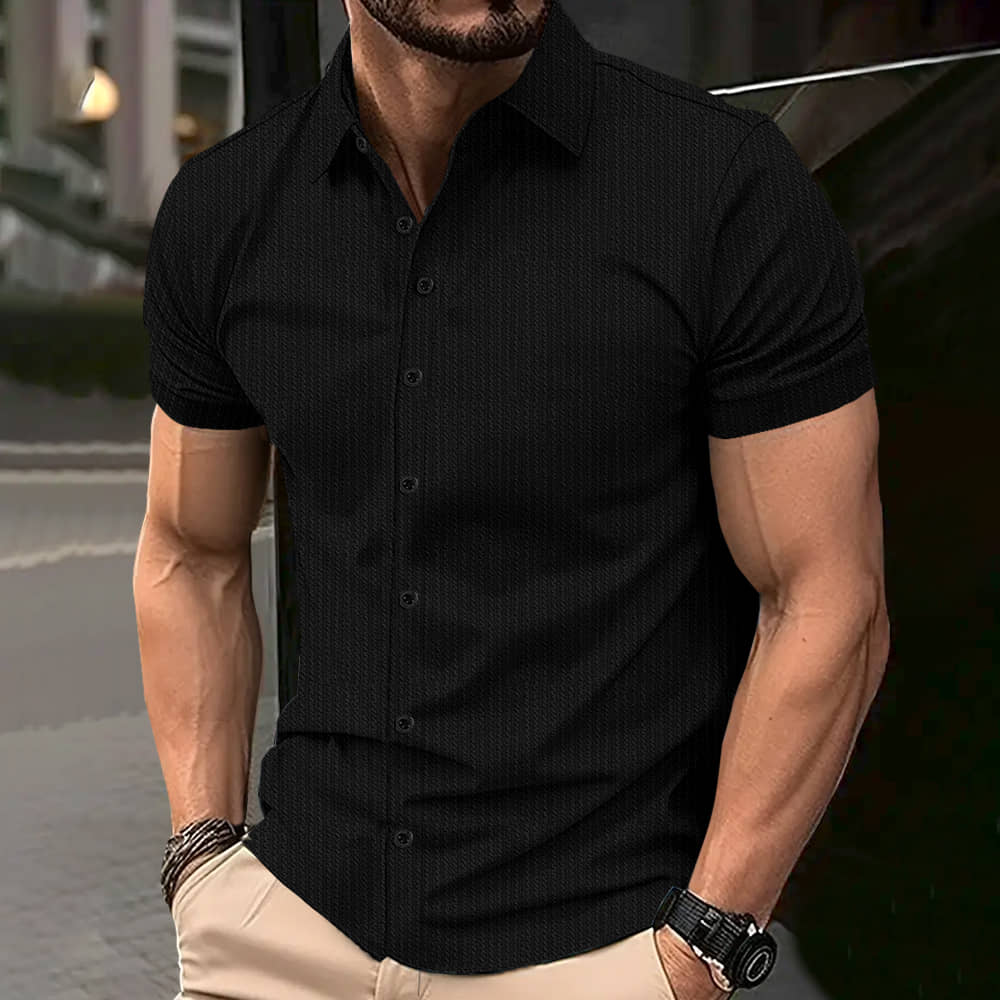 Eyebogler Polyester Regular Fit Self Design Half Sleeves Men's Casual Shirt - Black ( Pack of 1 )