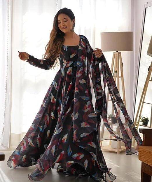 FANCY FLAIR Women's Georgette Printed Fit & Flare Dress ( Multicolor ) FANCY FLAIR Women's Georgette Printed Fit & Flare Dress ( Multicolor )