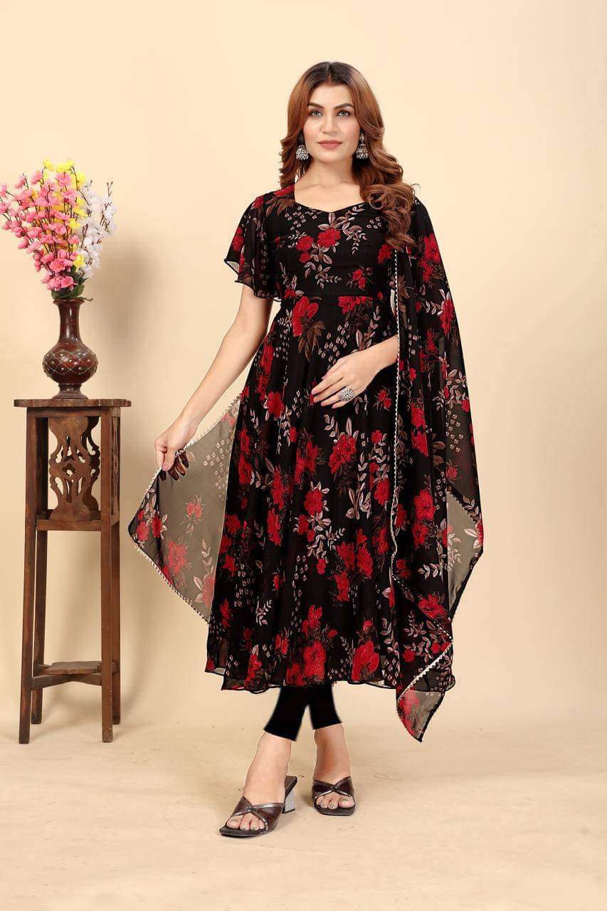 FANCY FLAIR Women's Georgette Printed Fit & Flare Dress ( Multicolor ) FANCY FLAIR Women's Georgette Printed Fit & Flare Dress ( Multicolor )