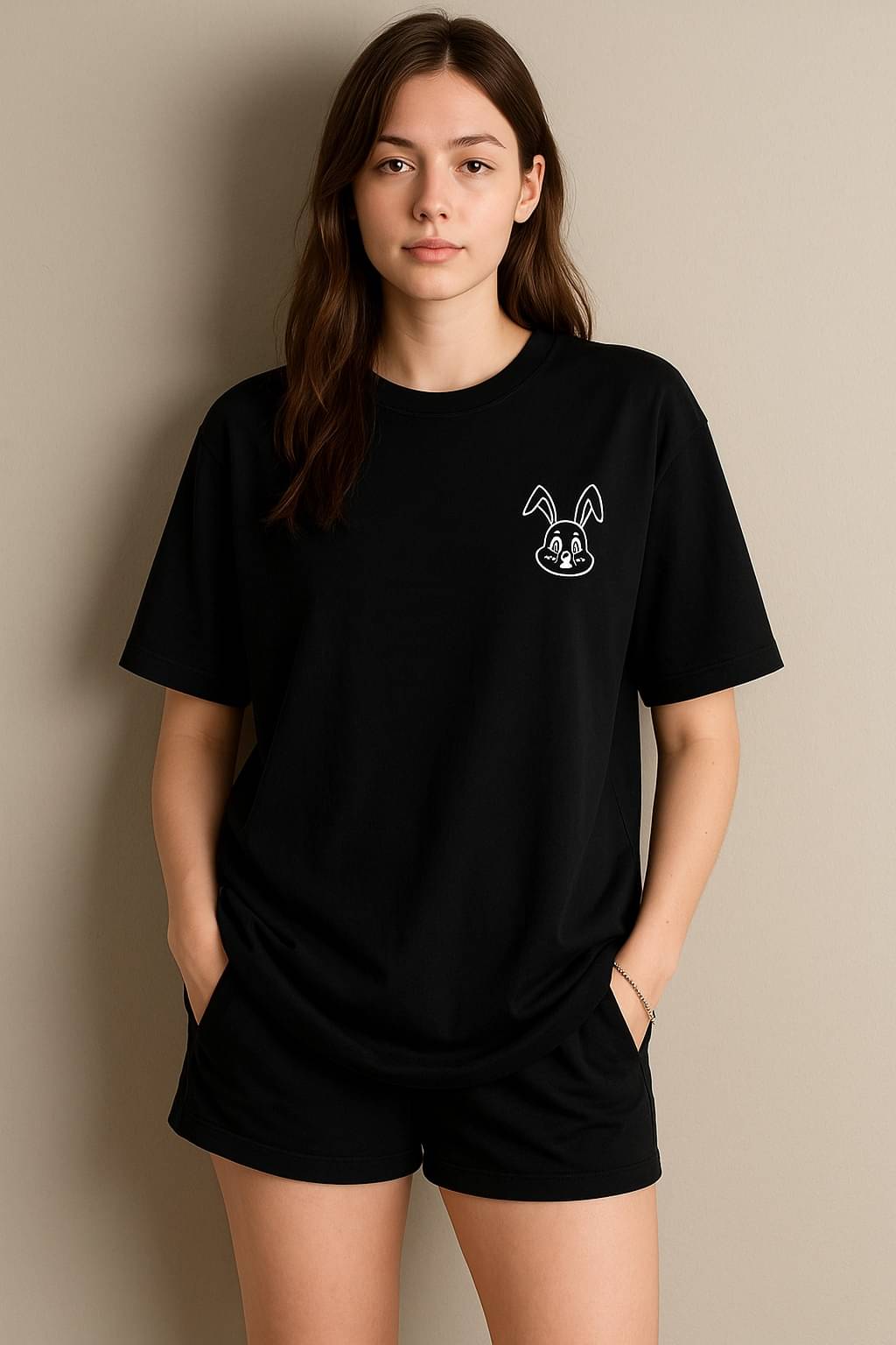 GARYNOY Women Cotton Blend Printed Oversized Round Neck T-Shirt ( Black ) GARYNOY Women Cotton Blend Printed Oversized Round Neck T-Shirt ( Black )