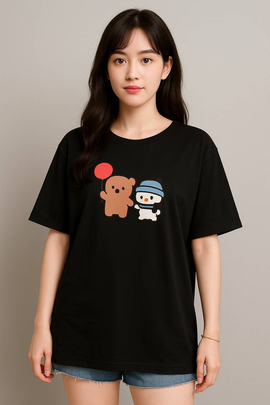 GARYNOY Women Cotton Blend Printed Oversized Round Neck T-Shirt ( Black ) GARYNOY Women Cotton Blend Printed Oversized Round Neck T-Shirt ( Black )