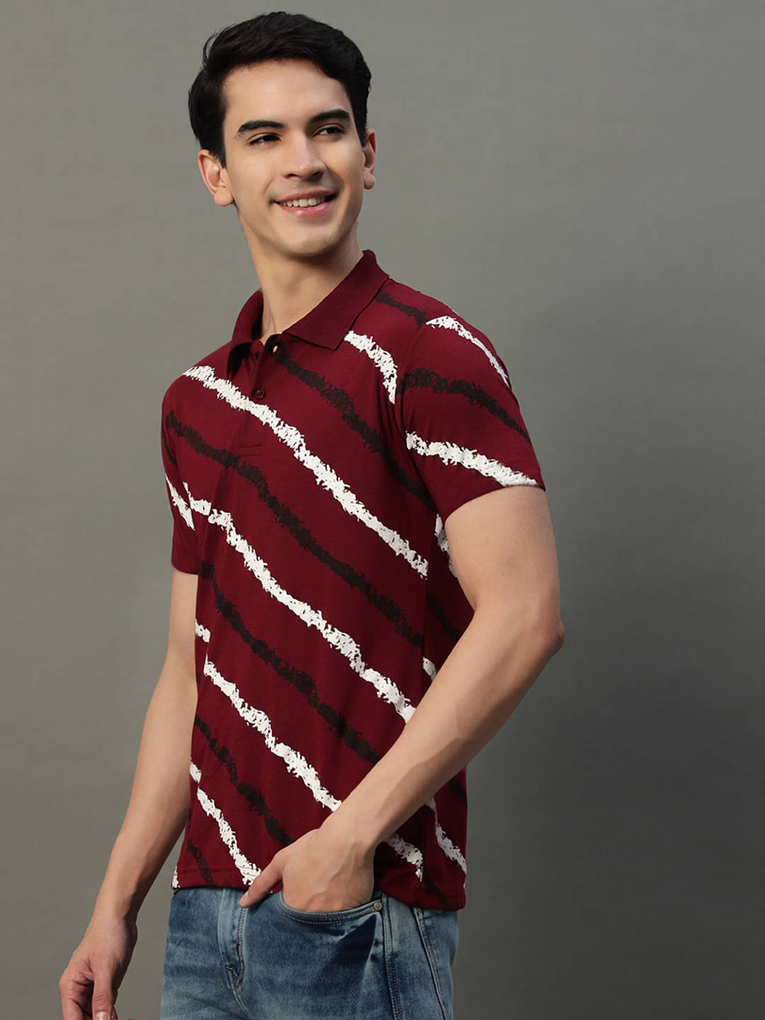 Hushbucks Men Cotton Blend Regular Fit Striped Polo T Shirt ( Maroon ) Hushbucks Men Cotton Blend Regular Fit Striped Polo T Shirt ( Maroon )