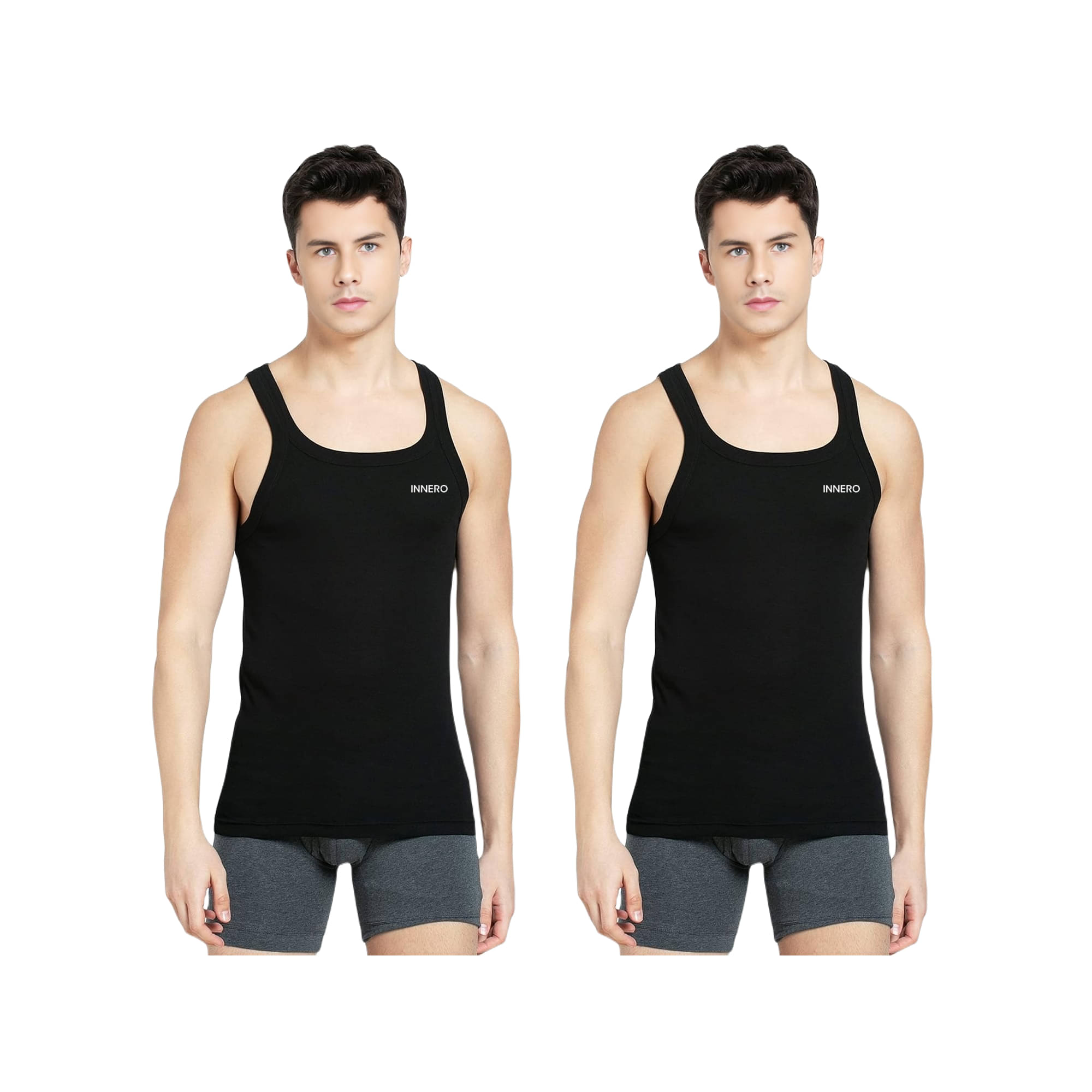     			INNERO Pack of 2 Cotton Gym Vest For Men ( Black )