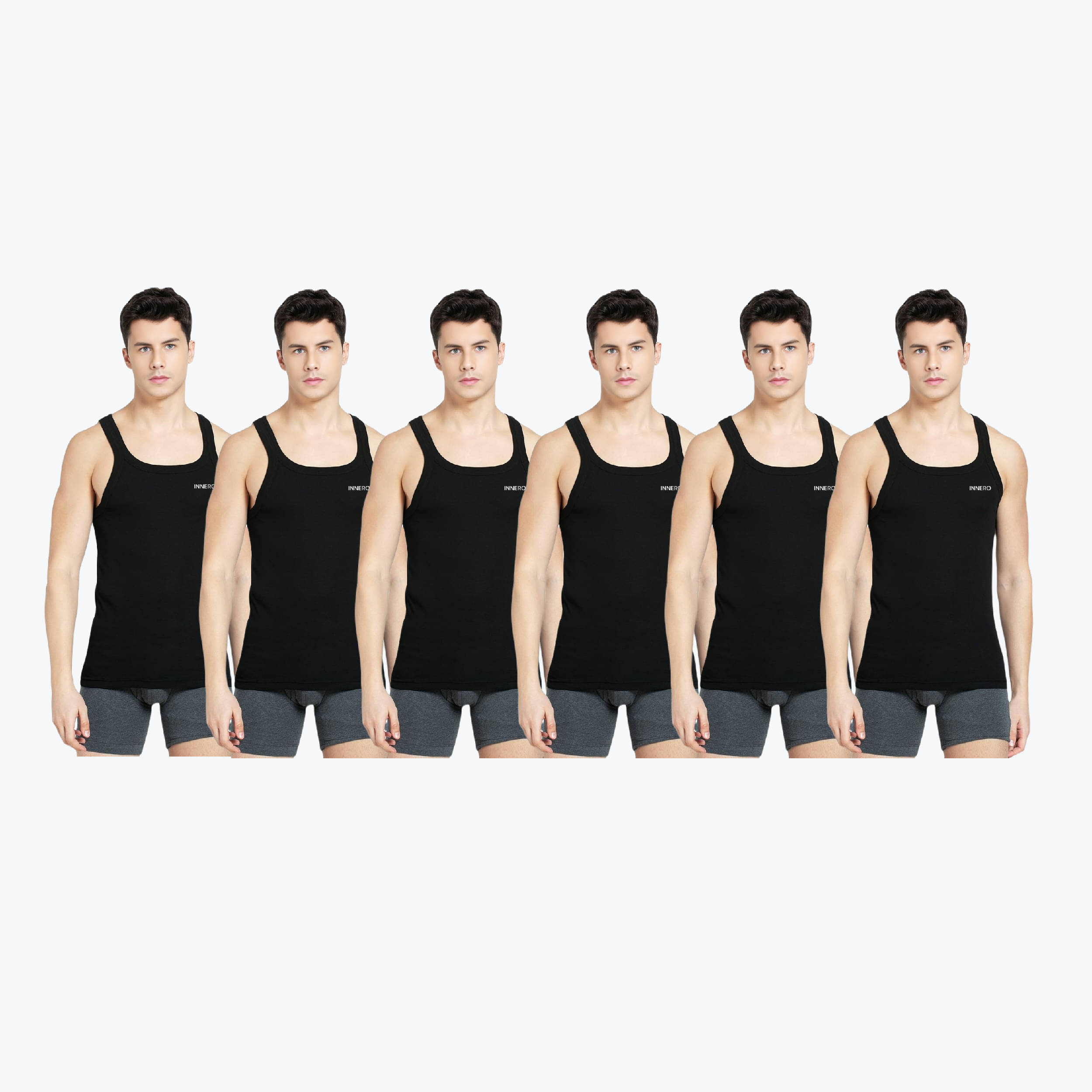 INNERO Pack of 6 Cotton Gym Vest For Men ( Black ) INNERO Pack of 6 Cotton Gym Vest For Men ( Black )