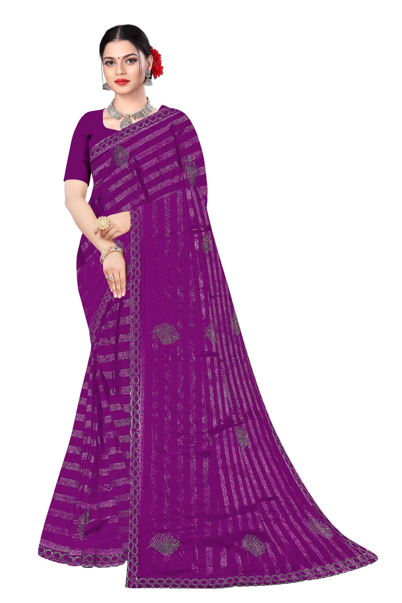 JJ Chiffon Solid Saree With Unstitched Blouse Piece ( Purple ) JJ Chiffon Solid Saree With Unstitched Blouse Piece ( Purple )