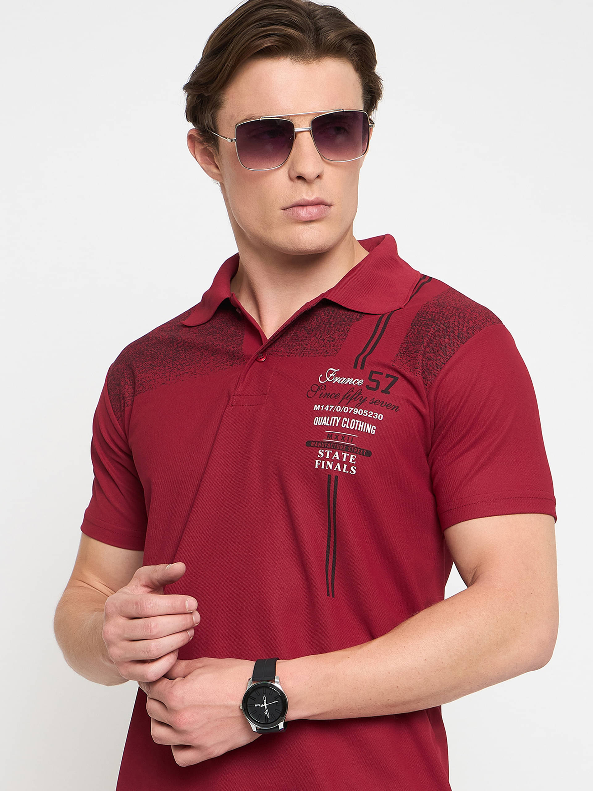     			KASMA Men Cotton Blend Regular Fit Printed Polo T Shirt ( Maroon )