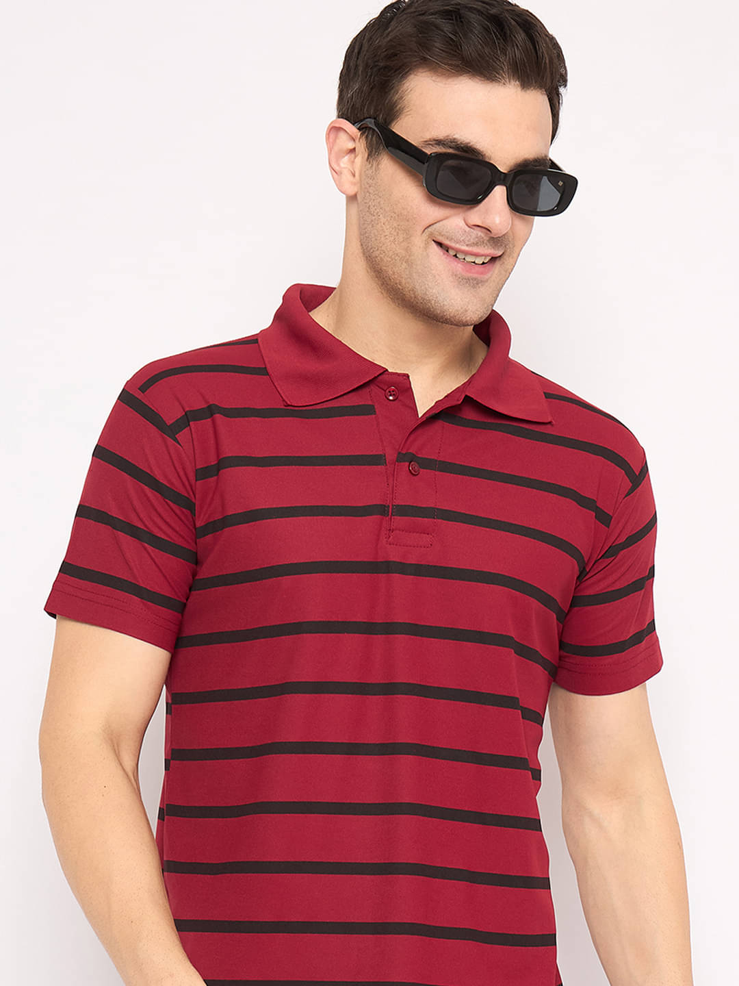 KASMA Men Cotton Blend Regular Fit Striped Polo T Shirt ( Maroon ) KASMA Men Cotton Blend Regular Fit Striped Polo T Shirt ( Maroon )